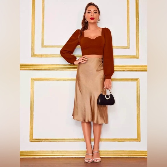 Rust color Sweetheart Puff Sleeve Crop Top- XL - Picture 5 of 5